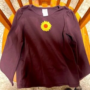 Gymboree Girls Brown Long-Sleeve Shirt with Sunflower. Size 6